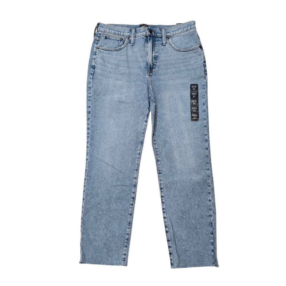J.Crew Jeans Women's 31 Blue Denim Frayed Hem Zip Fly Stretch Essential Straight